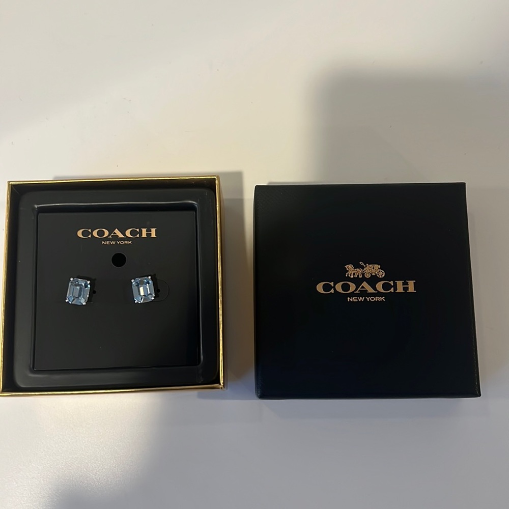 Coach Blue & Silver Stud Earrings in Original Box